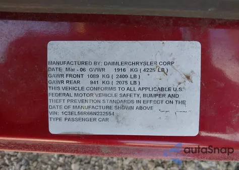 2006 Chrysler Sebring Touring z USA, uszkodzony, nr VIN 1C3EL56R66N232554